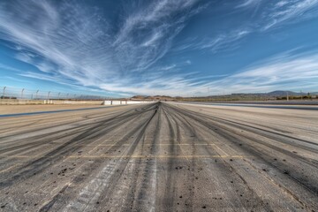 Poster - Aerial shot of a deserted airport runway with clear blue sky