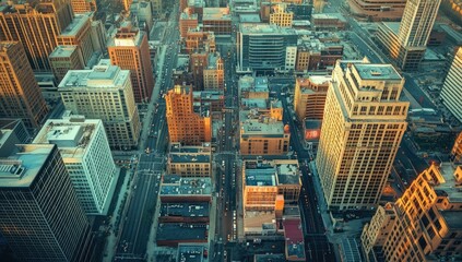 Wall Mural - Aerial view of city with tall buildings.