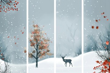 Canvas Print - A white-tailed deer stands near a tall tree amidst freshly fallen snow