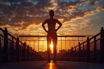 Aufkleber - A person standing on a bridge during sunset