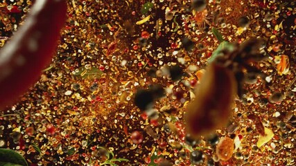 Aufkleber - Super Slow Motion of Flying Spice Mix. Isolated on Black Background. Filmed on High Speed Cinema Camera, 1000 fps. Speed Ramp Effect.