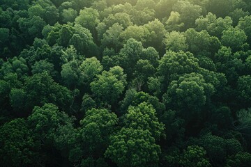 Poster - Aerial shot of a dense and vibrant green forest, perfect for environmental or travel themed projects