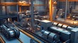 © suriya - Manufacturing facility with large machinery, conveyor belts, and a busy production floor