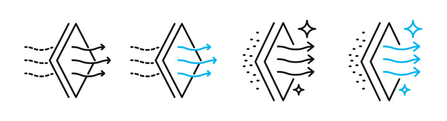 Poster - filtration vector icon set. dust particle filter symbol. air purification purifier sign in black color.