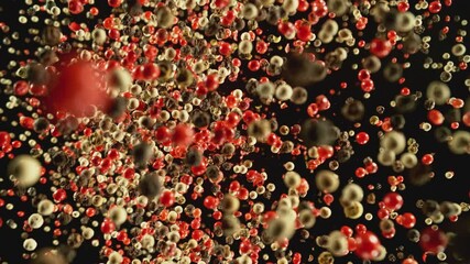 Poster - Super Slow Motion of Flying Dry Whole Peppers Balls on Black Background. Filmed on High Speed Cinema Camera, 1000 fps. Speed Ramp Effect.