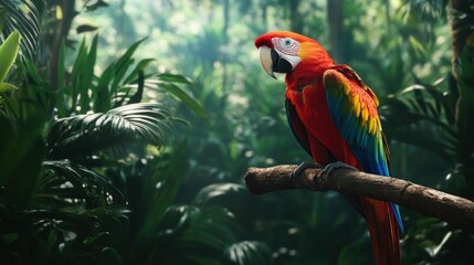 Sticker - Scarlet Macaw in Tropical Foliage