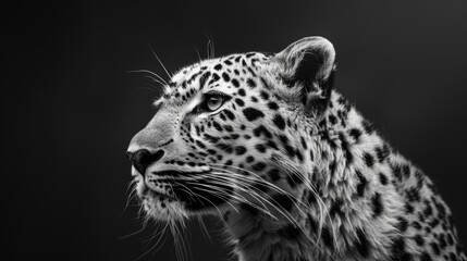 Poster - A close-up portrait of a leopard's face in black and white