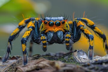 Aufkleber - A close-up shot of a vibrant spider sitting on a tree branch, highlighting its intricate patterns and colors
