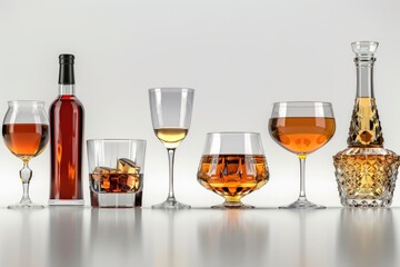 Aufkleber - A collection of wine glasses and liquor bottles, ideal for bar or party scenes