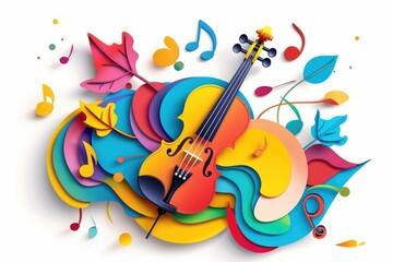 Poster - A close-up of a violin and sheet music on a clean white background, perfect for use in educational or creative contexts