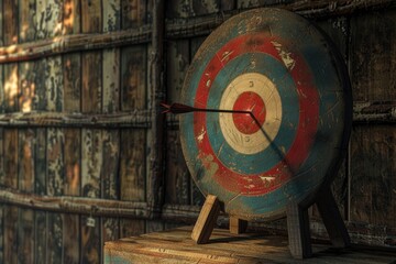 Poster - A graphic illustration of a target with an arrow shot into its center