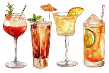 Poster - Image shows a selection of four different drinks on a table