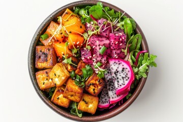 Sticker - A bowl filled with various vegetables and tofu, perfect for healthy meal inspiration or presentation