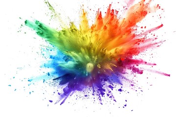 Poster - A colorful powder explosion on a white surface with vibrant colors and textures
