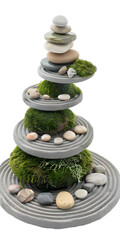 [Transparent Background PNG]Zen Garden with Stacked Stones and Moss