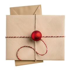 Wall Mural - [transparent background png]christmas gift wrapped in brown paper with red ornament