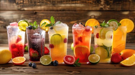 Poster - A selection of colorful fruit-based beverages on display, perfect for use in advertising or editorial content
