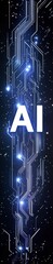 Poster - Futuristic AI logo with glowing circuit design representing artificial intelligence and digital innovation in a cosmic backdrop