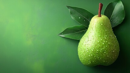 A green pear with a leaf, fruit element, vector illustration, fresh green, Copy space for text, No logo, No Trademark, No text