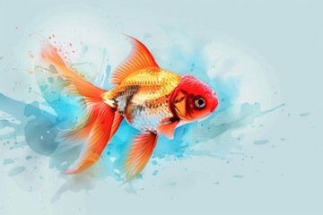 Poster - A goldfish swimming in a blue background