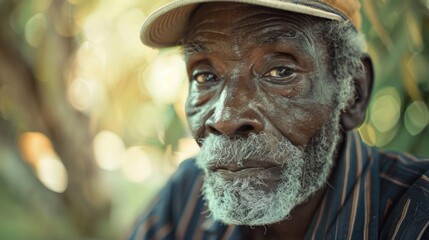 Canvas Print - Close-up portrait of a person with a hat on their head, suitable for use in various scenarios