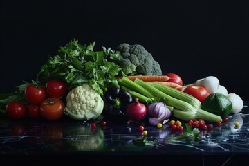 Poster - Fresh vegetables arranged on a table for display or cooking