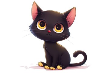 Aufkleber - A close-up of a black cat sitting down, its bright yellow eyes looking straight ahead