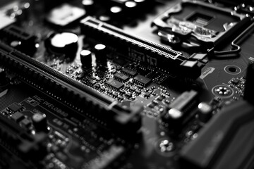 Poster - Close-up shot of a computer motherboard, suitable for tech-related illustrations and explanations