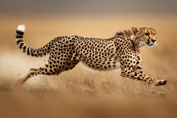 Aufkleber - A cheetah runs swiftly across a parched grassy area