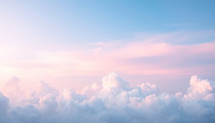 Wall Mural - Soft, fluffy white clouds against a pastel blue and pink sky.