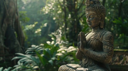 Poster - A person sits amidst nature, surrounded by trees and foliage