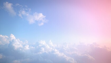 Poster - Soft, pastel pink and blue sky with white clouds.