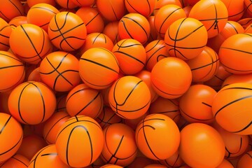 Poster - A pile of orange basketballs stacked on top of each other, ready for play or display