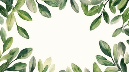 Naklejka na meble Olive watercolor background illustration collection Watercolor fashion drawing in aquarelle style featuring isolated green leaves Botanical garden foliage frame border design in square format
