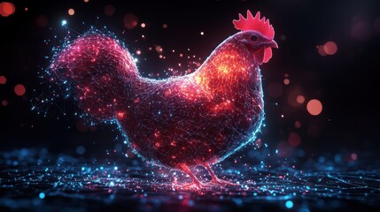 Sticker - Rooster in Red and Blue Lights