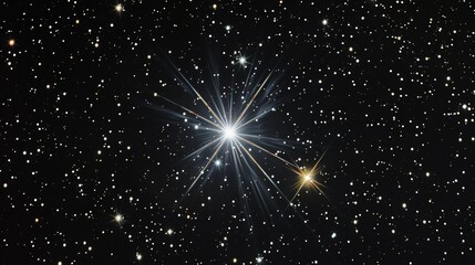 a large, bright star with a starburst effect in a dark night sky filled with stars.