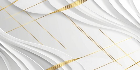 Poster - White geometric abstract background with golden lines. Modern gradient diagonal rounded lines pattern. Minimalist graphic design. Suit for banner, brochure, card, cover, flyer, poster, Generative AI