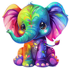 Poster - Elephant picture, colorful, beautiful, surreal lines, white background, ready to use.