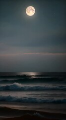Wall Mural - A moonlit night over the ocean with a giant, glowing full moon casting silver light on the gentle waves