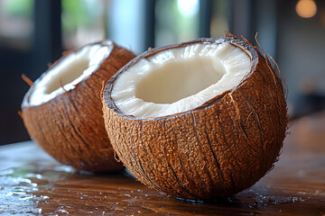 Wall Mural - Close up of coconuts on table