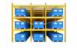 © 220 AI Studio - Colorful shelving unit filled with blue containers, ideal for warehouse storage and logistics. Perfect for inventory management.