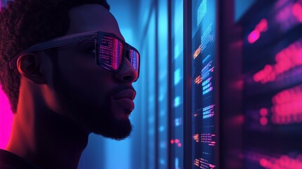 Aufkleber - AI Cybersecurity Threat Concept Banner, IT Specialist Analyzing Data in Server Room