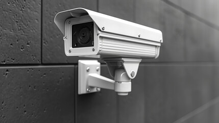 Wall Mural - Wall-Mounted Security Camera on Dark Textured Wall