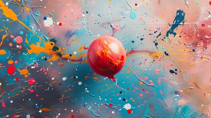 Wall Mural - A pink balloon on a colorful painted background.