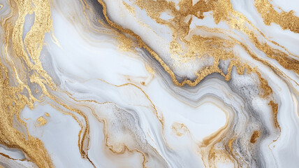 Poster - Elegant marble texture with gold veins and smooth gray and white swirls