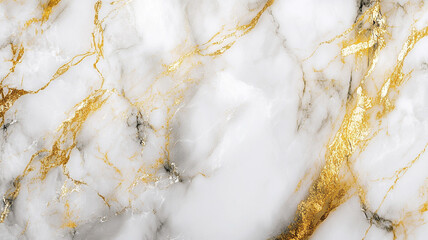 Poster - Elegant white marble background with golden veins and subtle gray accents, perfect for design and decoration