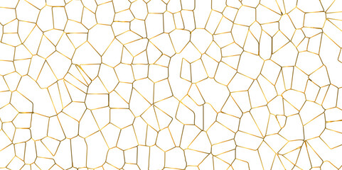 Poster - Golden gradient lines stroke abstract white crystalized broken glass background. Voronoi diagram background. abstract desktop texture design digital art wallpaper, vector illustration.	