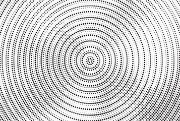 Aufkleber - Radial halftone gradient background. Dotted concentric texture with fading effect. Black and white circle shade wallpaper. Grunge rough vector. Monochrome backdrop