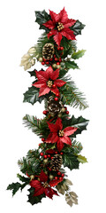 Wall Mural - [Transparent Background PNG]Christmas Garland with Red Poinsettias and Pine Cones