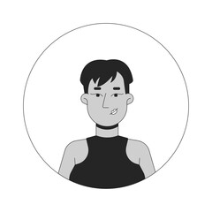 Poster - African american woman pixie haircut black and white 2D vector avatar illustration. Black female short hair outline cartoon character face isolated. Corporate casual flat user profile image portrait